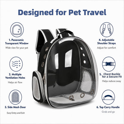 Transparent Cat & Small Dog Backpack Carrier | Airline Approved Bubble Pet Travel Backpack with Ventilation | Black, Red, Blue & Pink