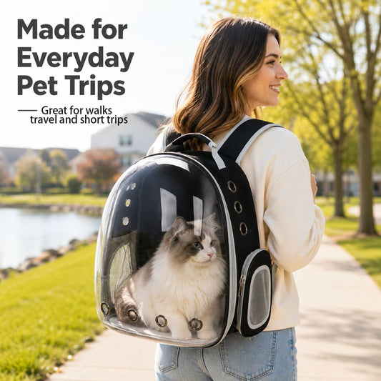 Transparent Cat & Small Dog Backpack Carrier | Airline Approved Bubble Pet Travel Backpack with Ventilation | Black, Red, Blue & Pink