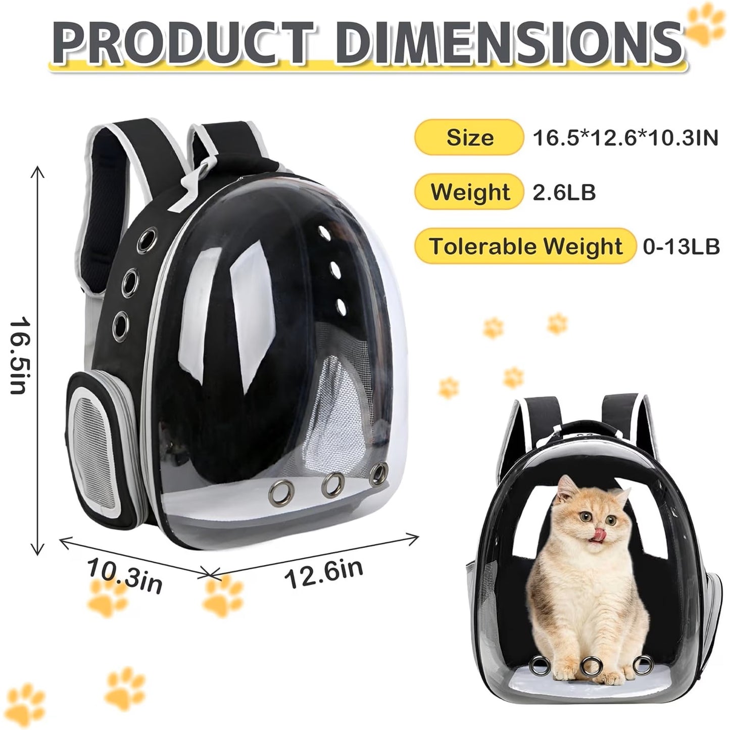 Transparent Cat & Small Dog Backpack Carrier | Airline Approved Bubble Pet Travel Backpack with Ventilation | Black, Red, Blue & Pink