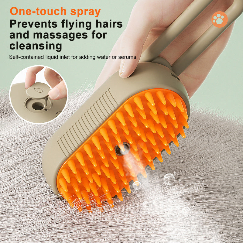 USB Rechargeable Pet Spray Grooming Brush | Self-Cleaning Dog & Cat Massage Brush with Mist Spray