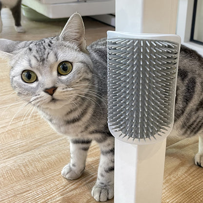Cat Self Groomer Wall Corner Brush with Catnip – Self Grooming Massage & Shedding Comb for Indoor Cats – Detachable Soft Silicone Grooming Brush