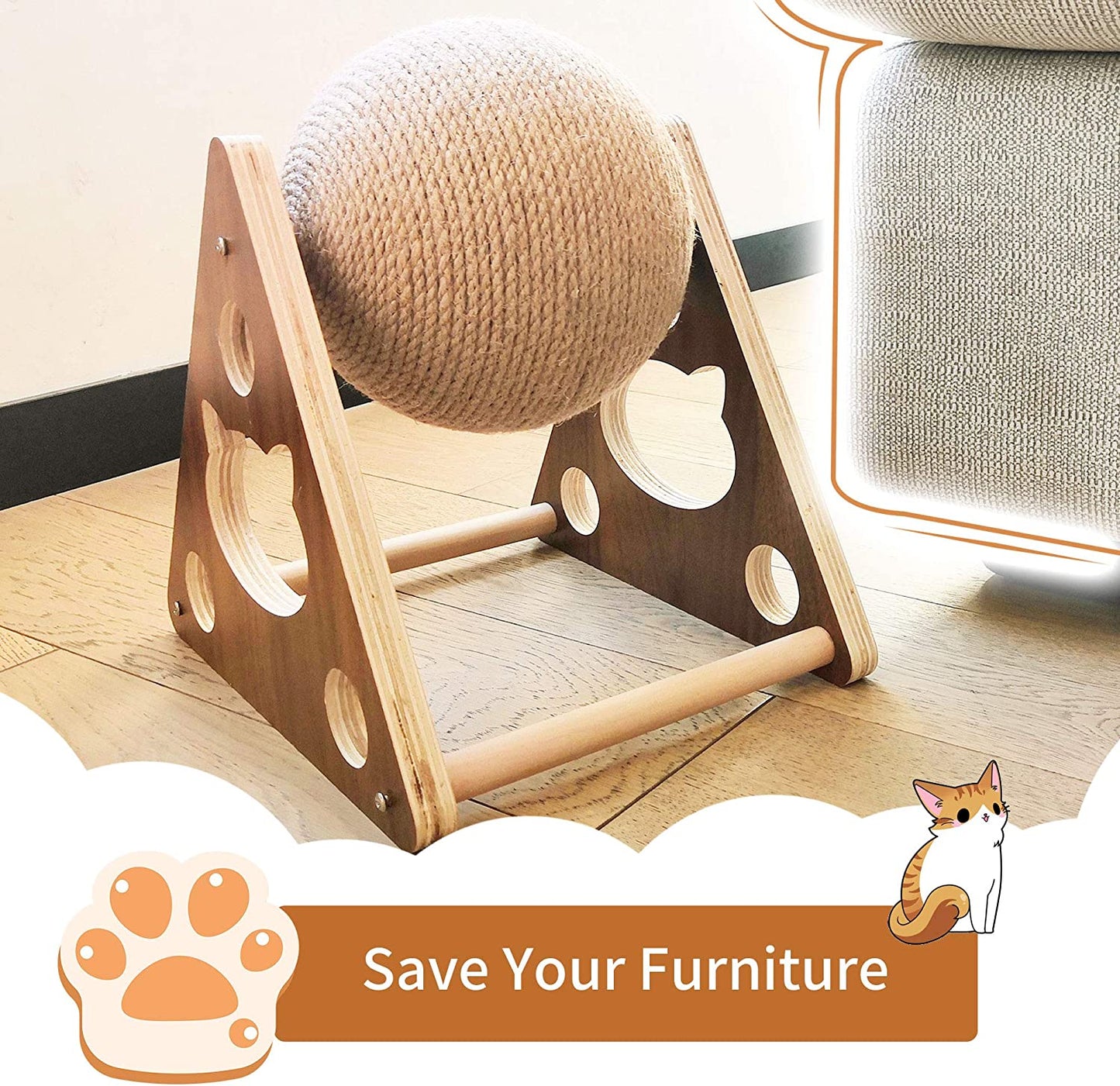 Cat Scratching Ball with Wooden Stand & Sisal Rope | Interactive Scratcher Toy for Indoor Cats & Kittens