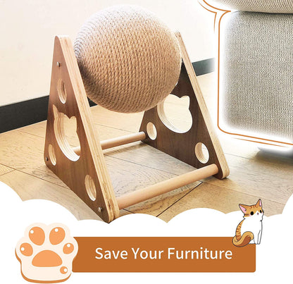 Cat Scratching Ball with Wooden Stand & Sisal Rope | Interactive Scratcher Toy for Indoor Cats & Kittens