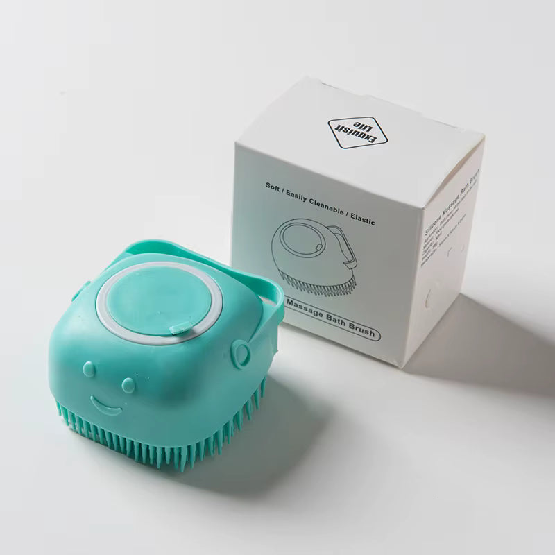 Pet Shampoo Massage Brush with Soap Dispenser | Soft Silicone Grooming Brush for Dogs & Cats
