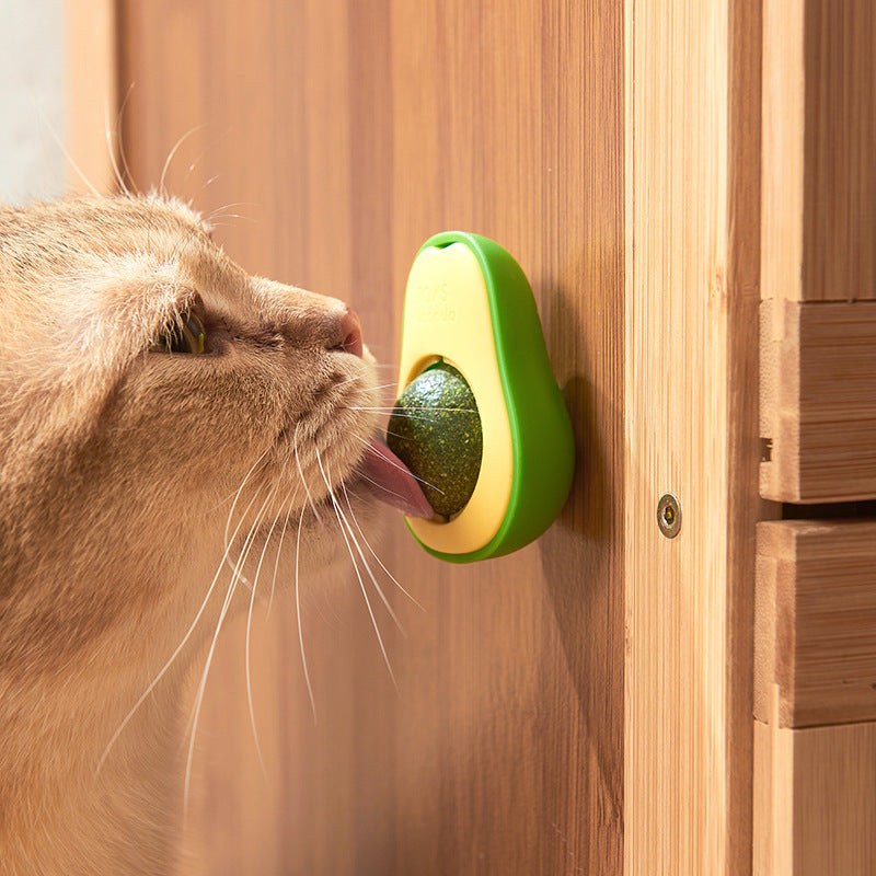 Avocado Shaped Catnip Wall Toy | Rotating Catnip Ball with Adhesive Mount for Indoor Cats & Kittens
