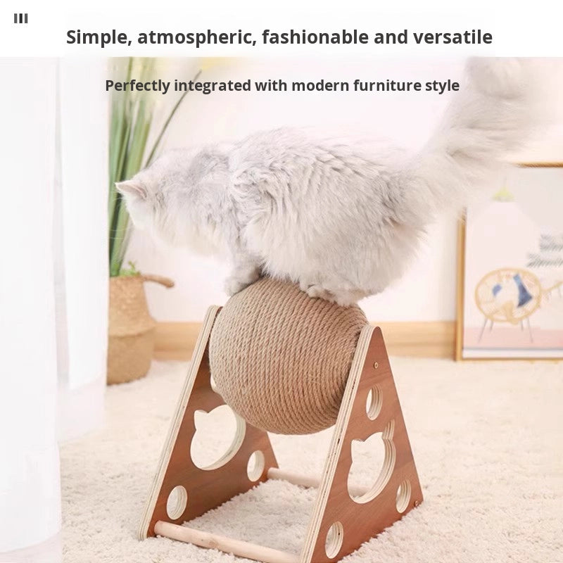 Cat Scratching Ball with Wooden Stand & Sisal Rope | Interactive Scratcher Toy for Indoor Cats & Kittens