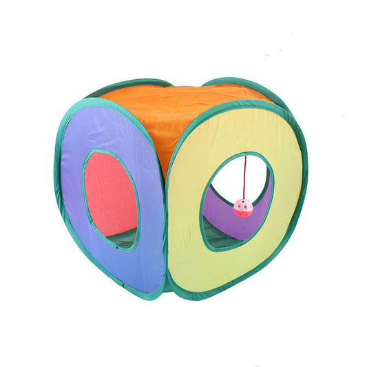 Pop Up Cat Cube Toy | Foldable Interactive Cat Hideout Tent with Hanging Ball for Indoor Cats & Kittens