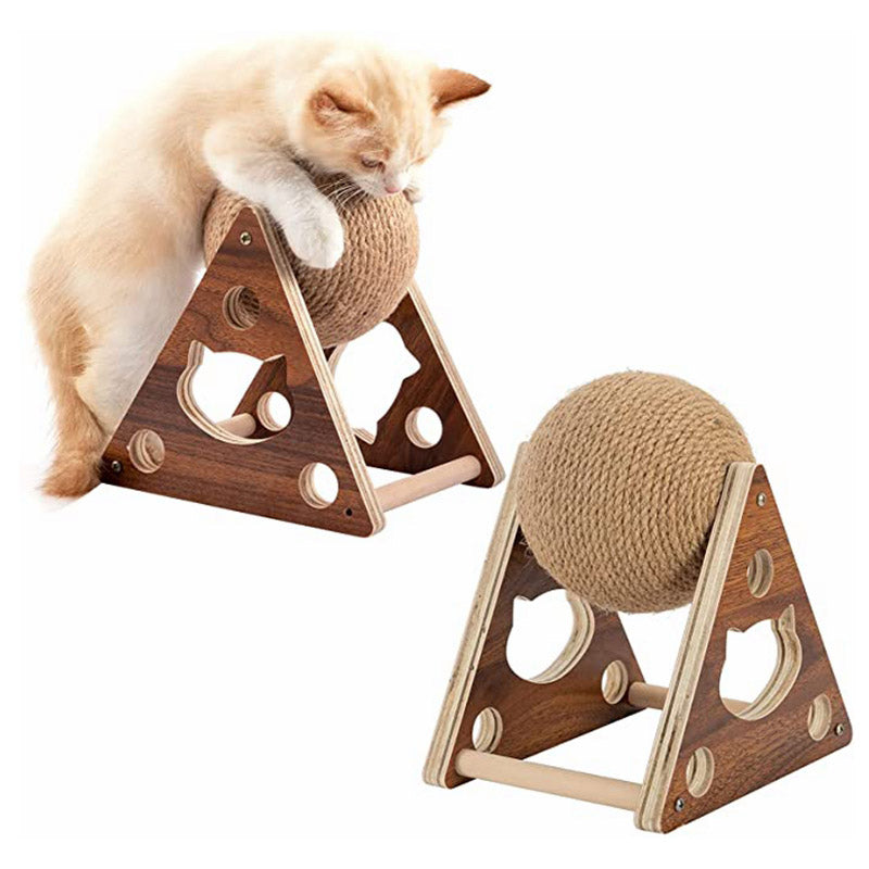 Cat Scratching Ball with Wooden Stand & Sisal Rope | Interactive Scratcher Toy for Indoor Cats & Kittens