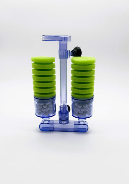 Double Sponge Bio Filter for Aquarium with Ceramic Media Balls Air Powered