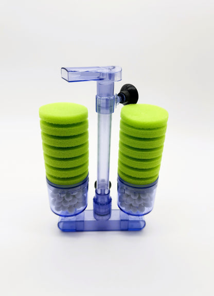Double Sponge Bio Filter for Aquarium with Ceramic Media Balls Air Powered