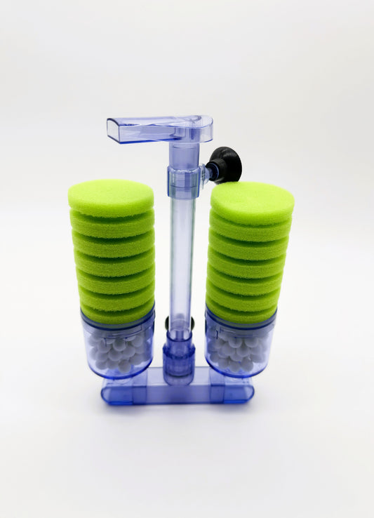 Double Sponge Bio Filter for Aquarium with Ceramic Media Balls Air Powered