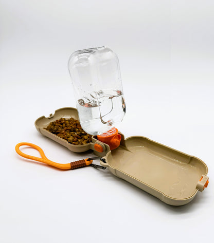 2-in-1 Foldable Dog & Cat Travel Water Bottle with Food Container | Portable Pet Water Dispenser