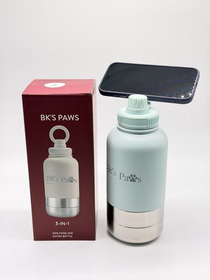 BK’s Paws 3-in-1 Insulated Travel Bottle with 2 Bowls & Phone Holder