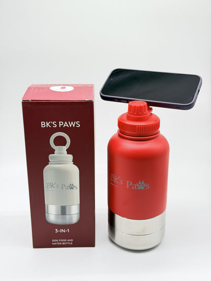BK’s Paws 3-in-1 Insulated Travel Bottle with 2 Bowls & Phone Holder