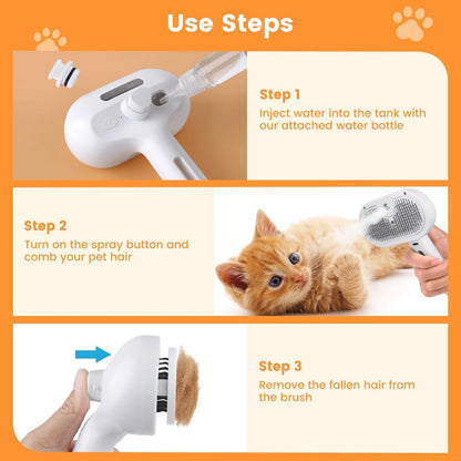3-in-1 Self-Cleaning Pet Grooming Brush with Mist Spray for Dogs & Cats | De-Shedding Hair Remover